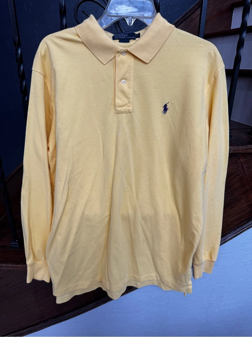 Large Polo Ralph Lauren Long Sleeve Polo - Pale Yellow with Navy Logo